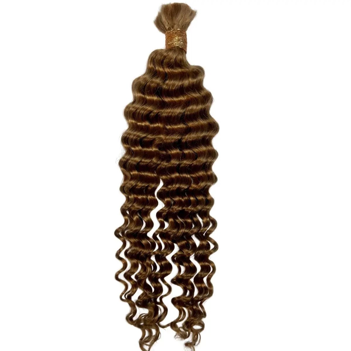 Honey blonde deep wave braiding hair extensions by THE HAIR PUSHER PREMIUM LUXE HAIR, showcasing textured 100% human hair bulk.