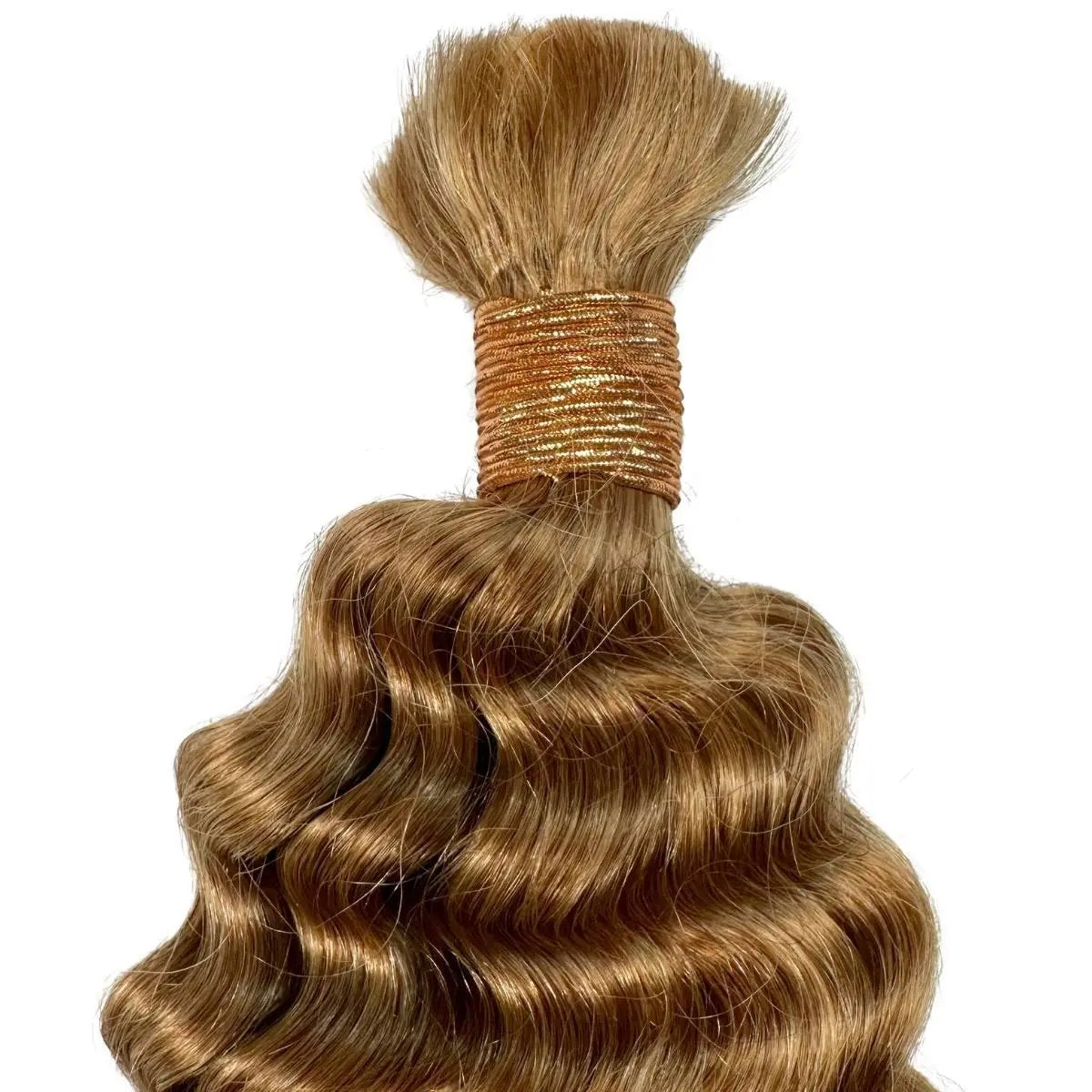 Honey blonde deep wave 27-inch human braiding hair extensions from THE HAIR PUSHER PREMIUM LUXE HAIR, showcasing textured waves.