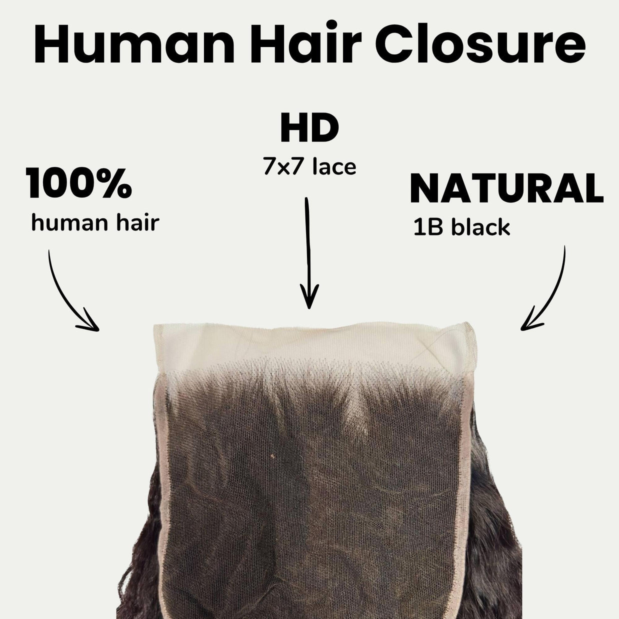 Kinky straight 7x7 HD lace human hair closure by THE HAIR PUSHER PREMIUM LUXE HAIR, showing detailed lace and hair texture