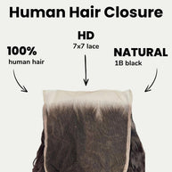 Kinky straight 7x7 HD lace human hair closure by THE HAIR PUSHER PREMIUM LUXE HAIR, showing detailed lace and hair texture