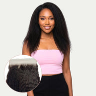 Kinky straight 7x7 HD lace human hair closure by THE HAIR PUSHER PREMIUM LUXE HAIR, showcasing the natural-looking lace and hair texture