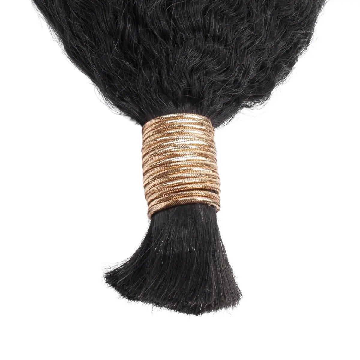 Kinky straight bulk human hair extensions from THE HAIR PUSHER PREMIUM LUXE HAIR, 20-inch natural 1B color, ideal for braiding.