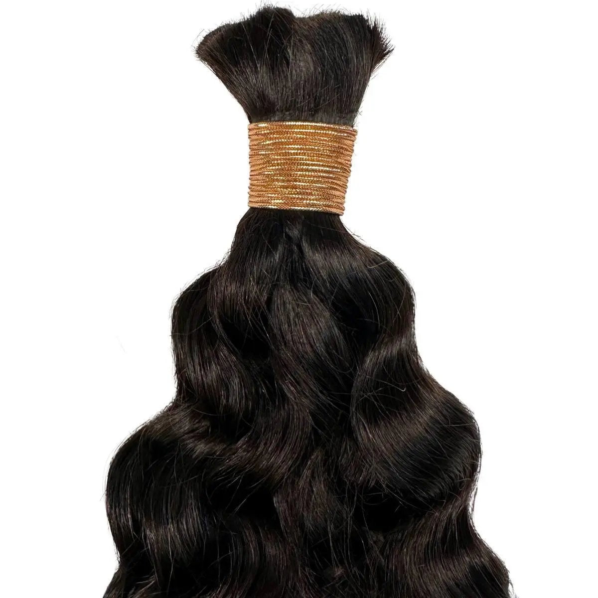 Latin Wave bulk 100% human braiding hair extensions by THE HAIR PUSHER PREMIUM LUXE HAIR, shown in natural wave texture.