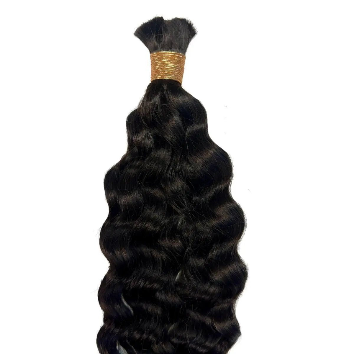 Latin Wave bulk 100% human braiding hair extensions by THE HAIR PUSHER PREMIUM LUXE HAIR, showing tightly coiled texture and natural color