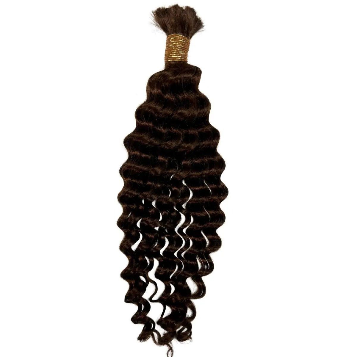 Medium brown deep wave human braiding hair extensions from THE HAIR PUSHER PREMIUM LUXE HAIR in bulk, 100% human hair, color 4.