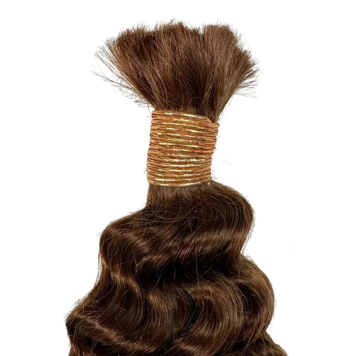 Medium brown deep wave human braiding hair extensions in bulk, 100% human hair from THE HAIR PUSHER PREMIUM LUXE HAIR