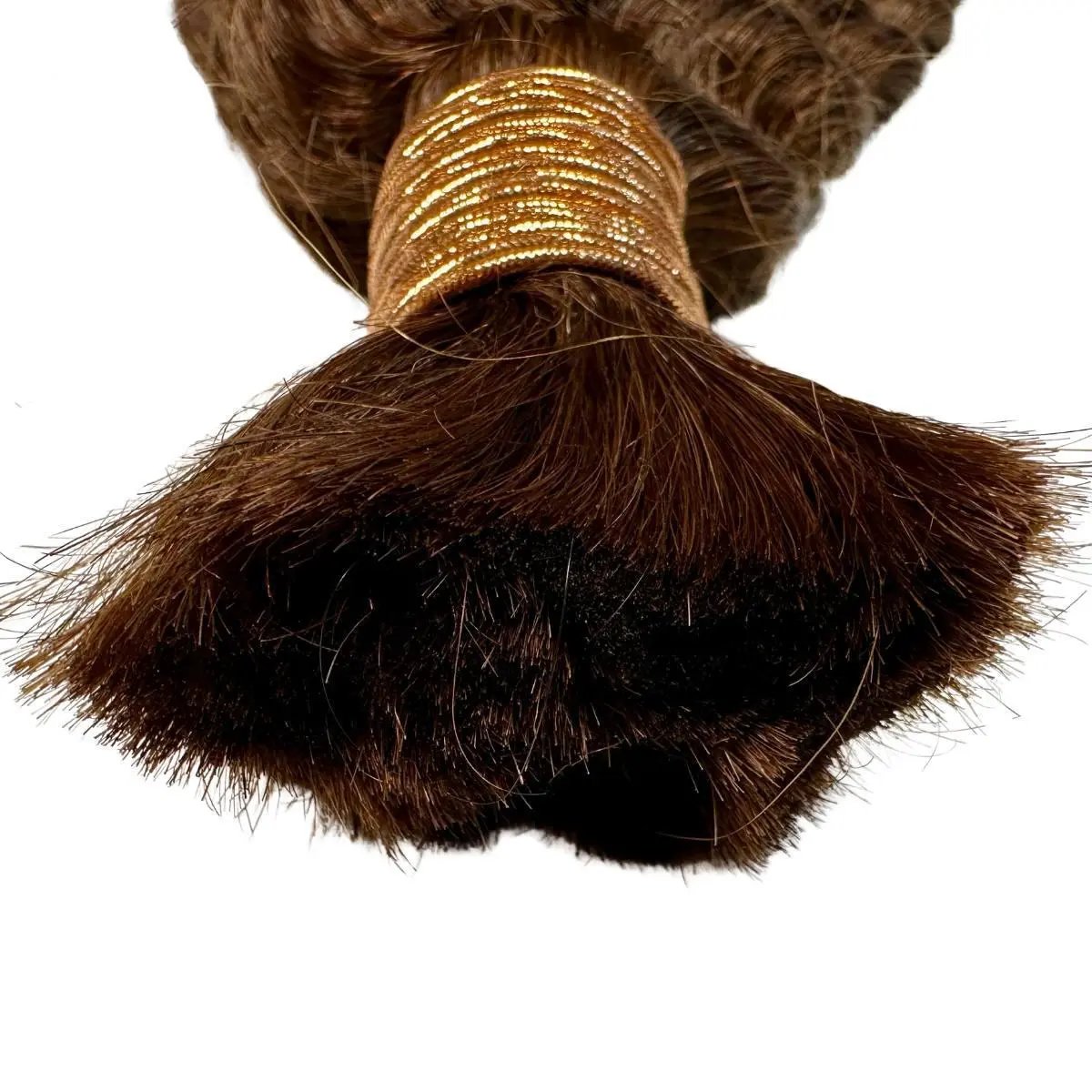 Medium brown deep wave hair extensions, 100% human braiding hair bulk from THE HAIR PUSHER PREMIUM LUXE HAIR.