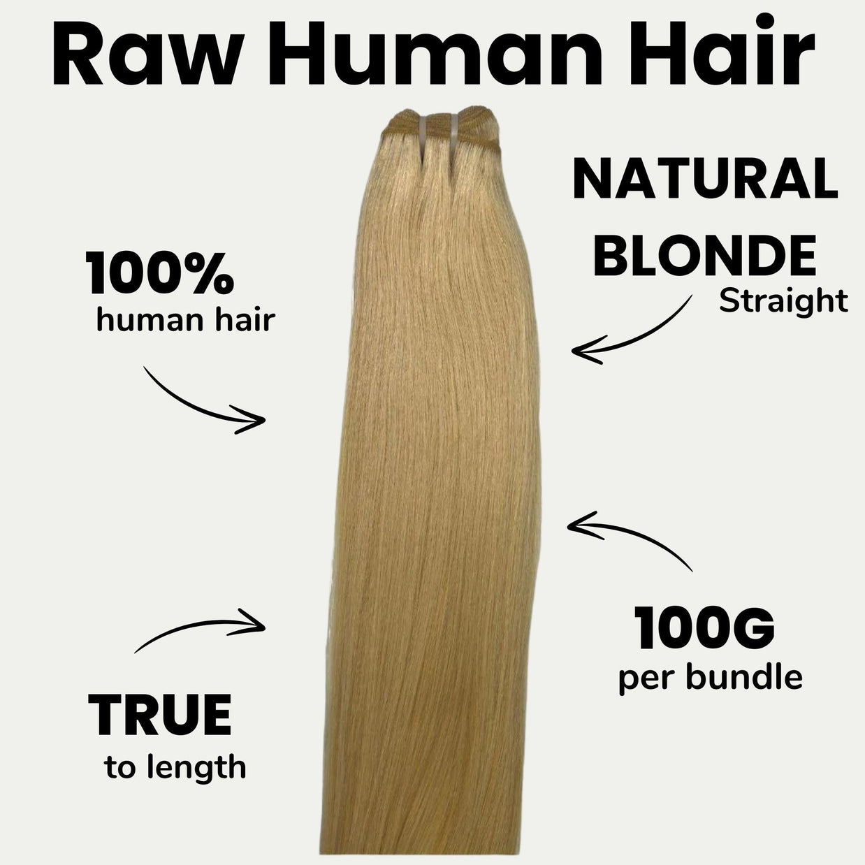 Raw blonde straight 100% human hair bundles from THE HAIR PUSHER PREMIUM LUXE HAIR, showing smooth, straight hair extensions.