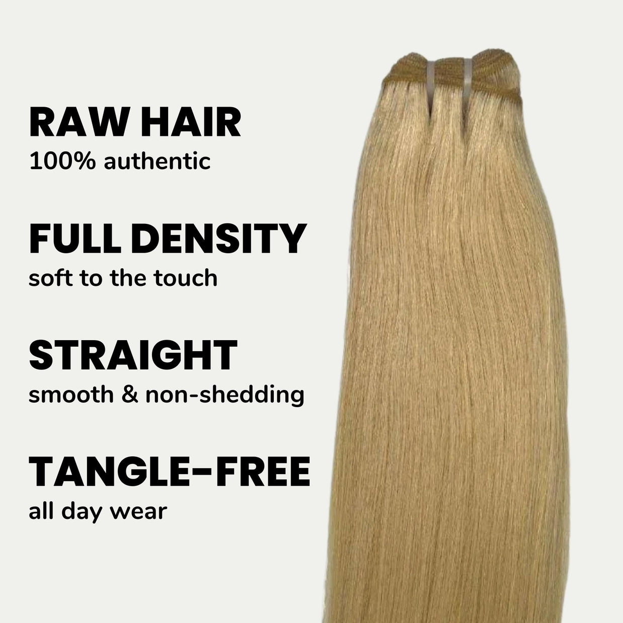 Raw blonde straight human hair bundles from THE HAIR PUSHER PREMIUM LUXE HAIR, showcasing smooth, straight hair extensions.