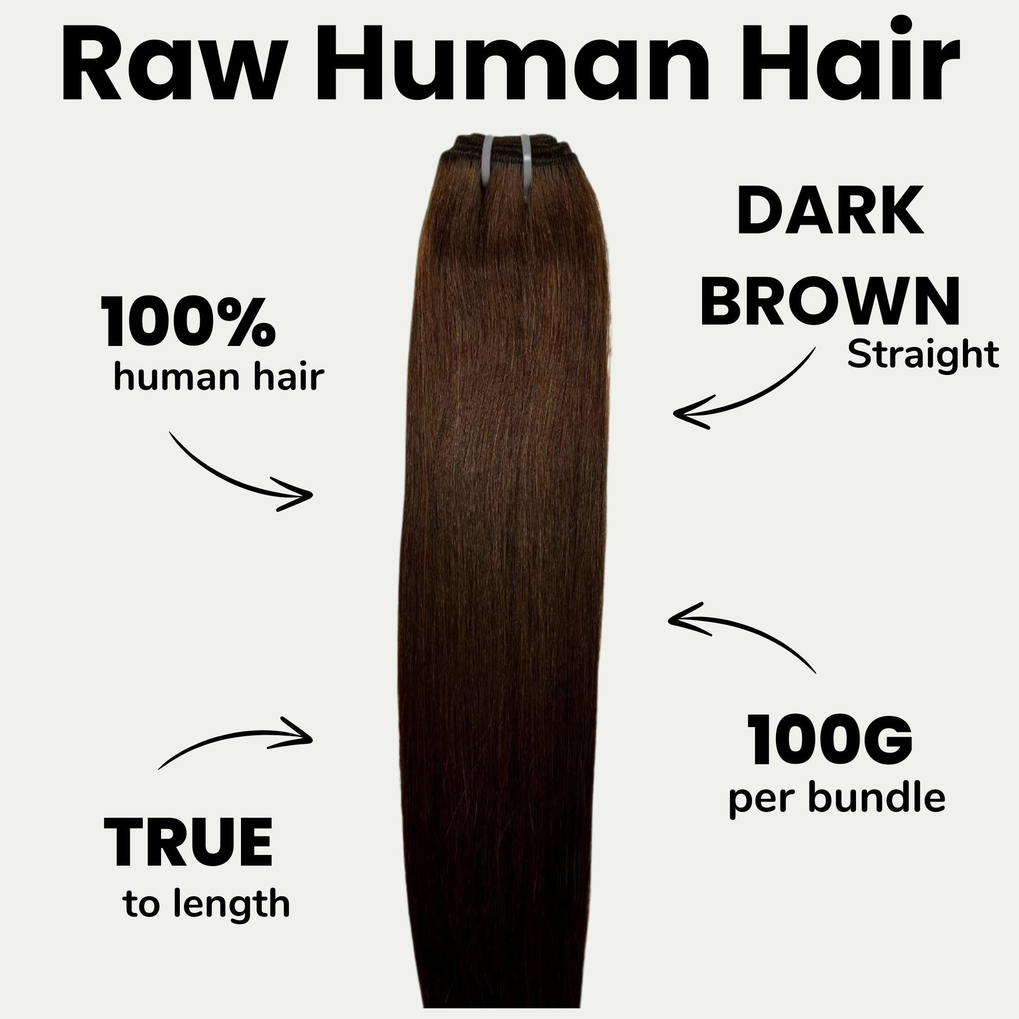 Raw dark brown straight human hair bundles by THE HAIR PUSHER PREMIUM LUXE HAIR, 100% natural human hair extensions.