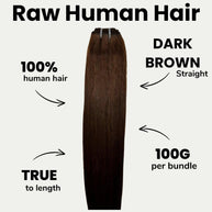 Raw dark brown straight human hair bundles by THE HAIR PUSHER PREMIUM LUXE HAIR, 100% natural human hair extensions.
