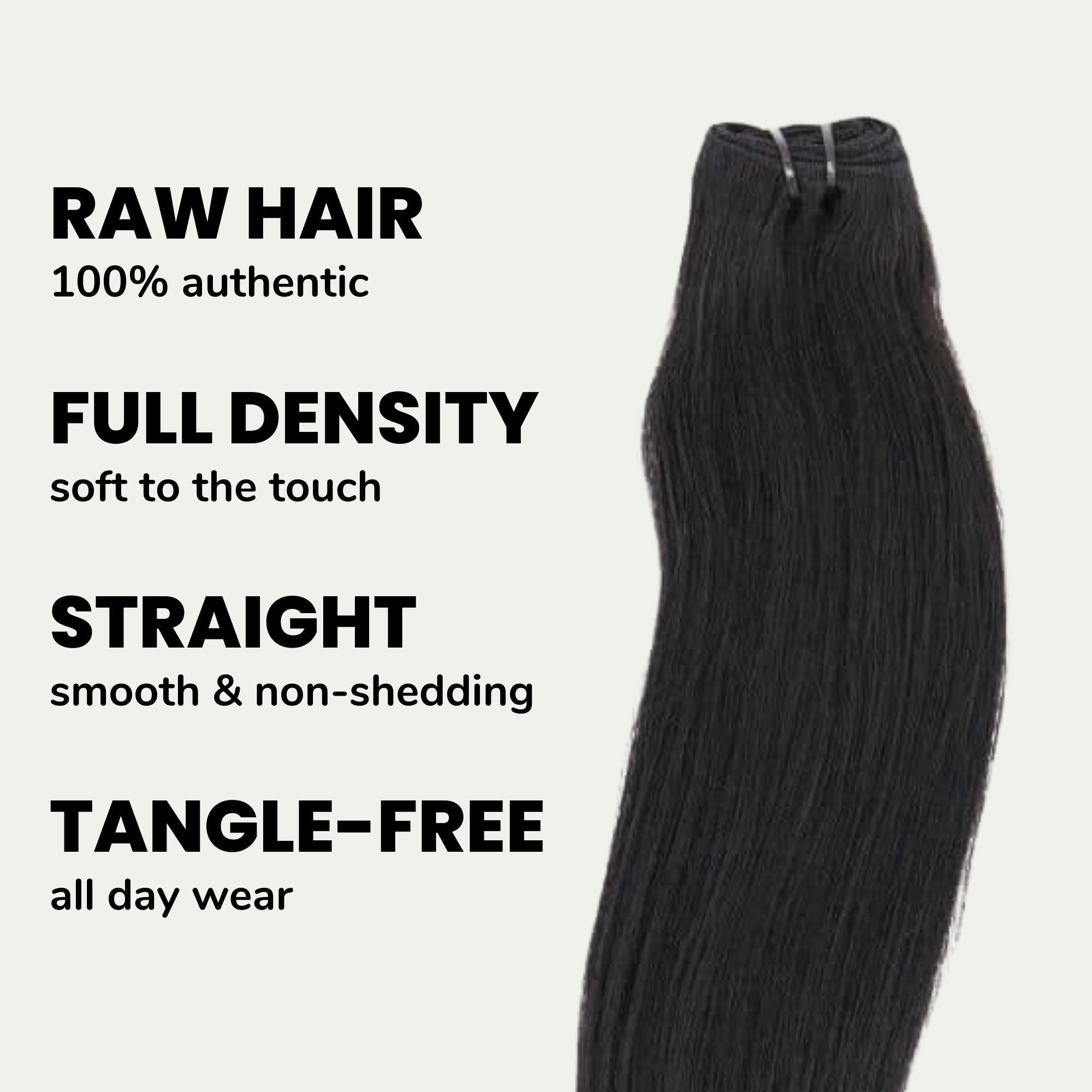 Raw Vietnamese straight 100% human hair bundles from THE HAIR PUSHER PREMIUM LUXE HAIR, showcasing sleek, natural hair extensions.