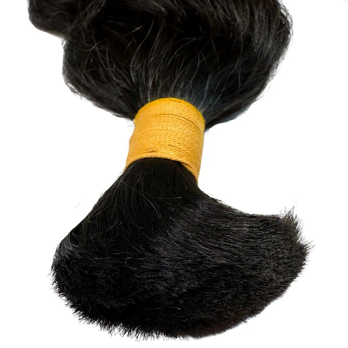 Raw Indian curly bulk hair extensions by THE HAIR PUSHER PREMIUM LUXE HAIR, 100% human braiding hair with natural curly texture.