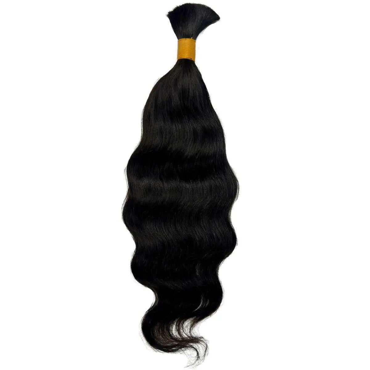 Raw Indian wavy human braiding hair extensions from THE HAIR PUSHER PREMIUM LUXE HAIR, shown in a front view.