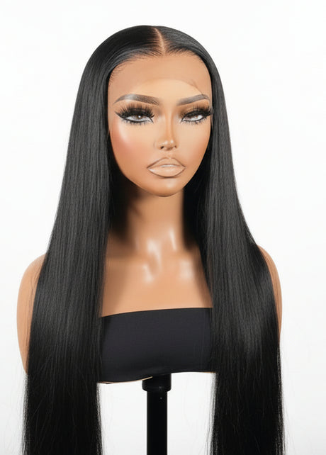 Royal Silk 250% double drawn HD lace wig by THE HAIR PUSHER PREMIUM LUXE HAIR, showing the wig's natural hair density and lace front.