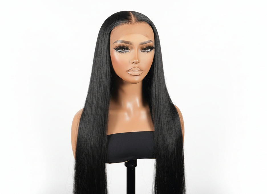Royal Silk 250% double drawn HD lace wig by THE HAIR PUSHER PREMIUM LUXE HAIR, showing the wig's natural hair density and lace front.