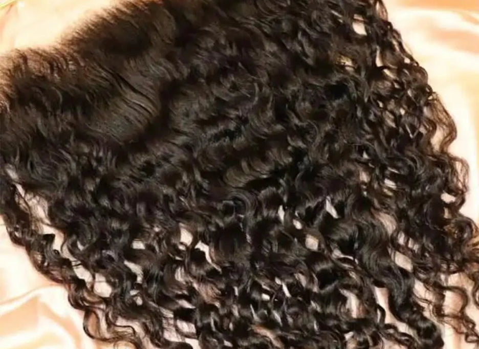 Curly Burmese HD Lace Frontal by THE HAIR PUSHER PREMIUM LUXE HAIR, 13x4 and 13x6, 100% virgin human hair, detailed close-up of lace and curls