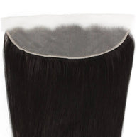 Brazilian straight 13x4 transparent lace human hair frontal extension by The Hair Pusher, showing the frontal with straight hair and lace details.