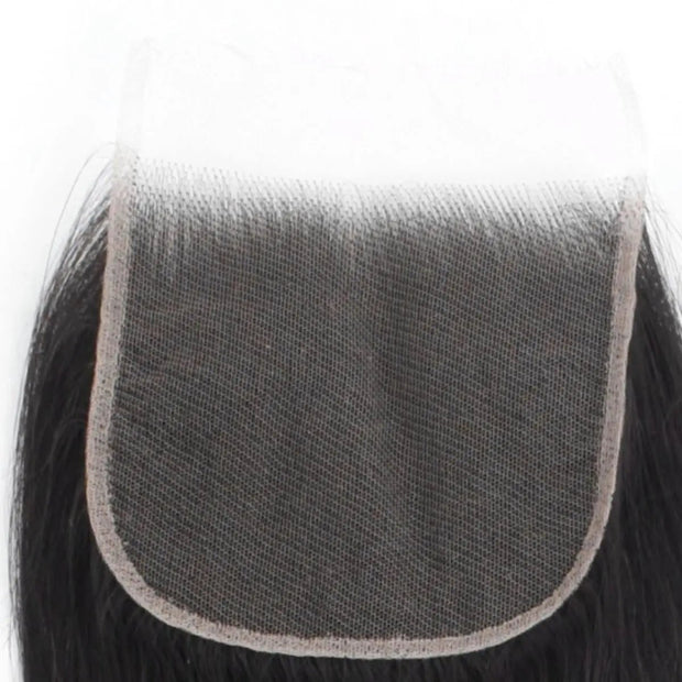 Straight 5x5 HD lace human hair closure from THE HAIR PUSHER PREMIUM LUXE HAIR, showing natural hair texture and lace closure detail.