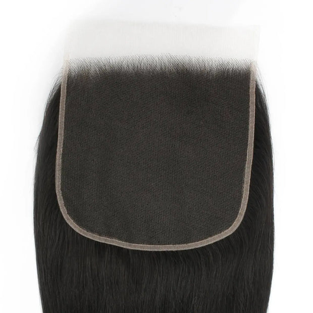 Straight 7x7 HD lace human hair closure from THE HAIR PUSHER PREMIUM LUXE HAIR, showing the detailed lace and straight hair texture.