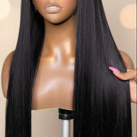 Straight raw Vietnamese HD lace frontal wig with sleek silky straight texture and 250% density by THE HAIR PUSHER.