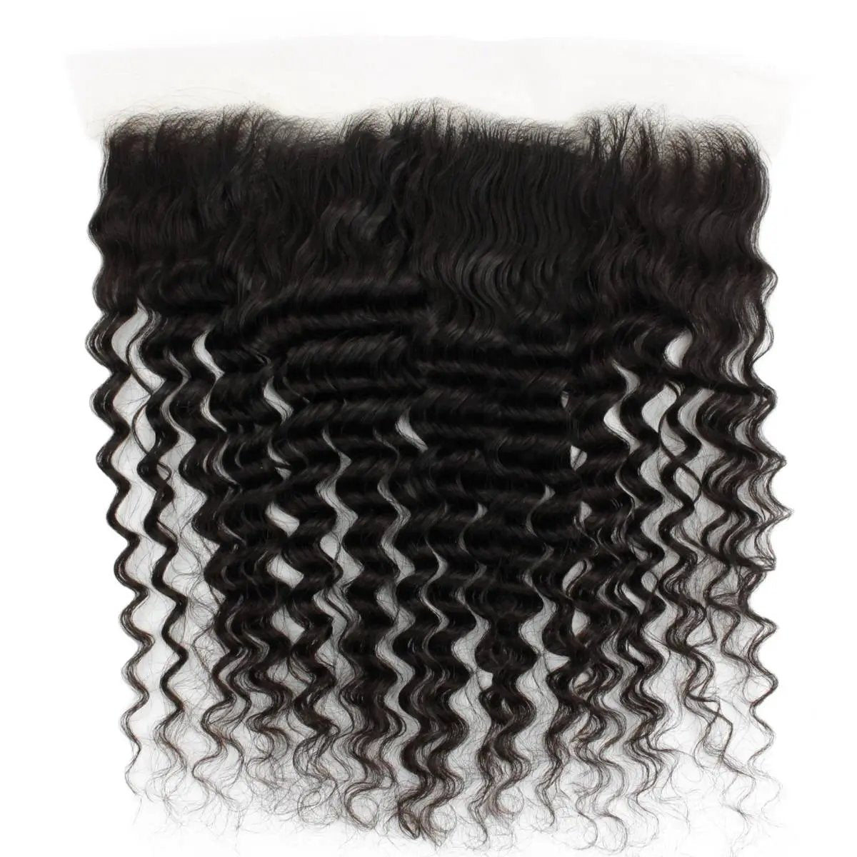 Deep wave 13x4 transparent lace human hair frontal by THE HAIR PUSHER PREMIUM LUXE HAIR, showing detailed lace and deep wave texture.