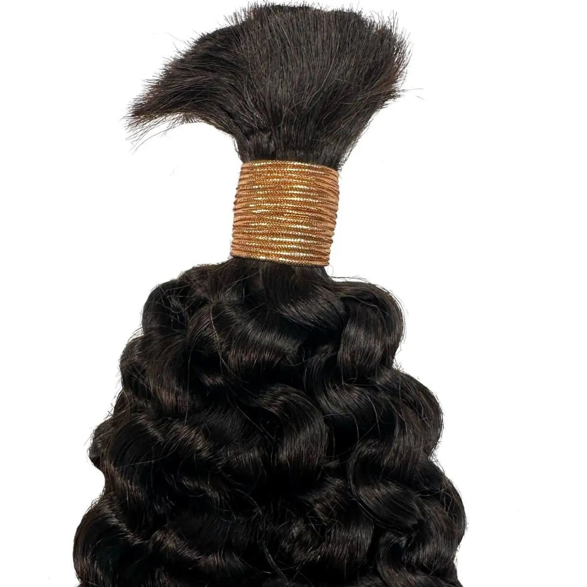 Water wave 100% human braiding hair bulk from THE HAIR PUSHER PREMIUM LUXE HAIR, showing soft, textured water wave hair extensions.