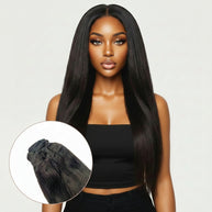 Yaki straight clip-in hair extensions by THE HAIR PUSHER PREMIUM LUXE HAIR, 100% human hair, natural straight texture