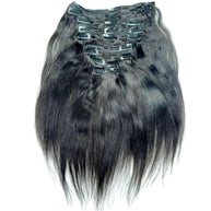 Yaki straight clip-in hair extensions by THE HAIR PUSHER PREMIUM LUXE HAIR, 100% human hair, styled with straight texture