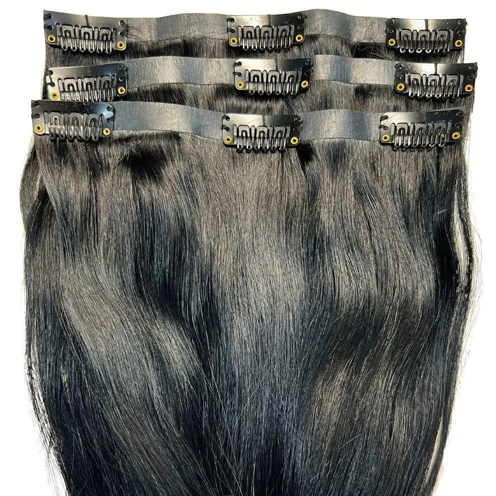 Natural Black Seamless Clip-In 100% Human Hair Extensions The Hair Pusher