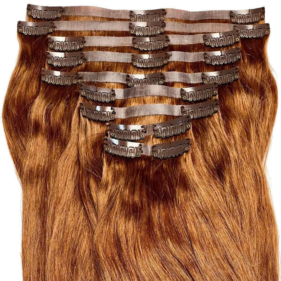 Auburn Seamless Clip-In 100% Human Hair Extensions Private Label