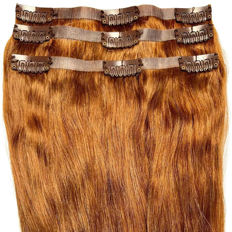 Auburn Seamless Clip-In 100% Human Hair Extensions Private Label