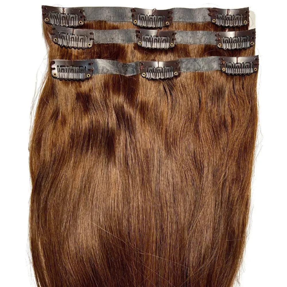 Medium Brown Seamless Clip-In 100% Human Hair Extensions The Hair Pusher
