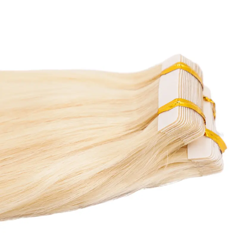 Raw Blonde Straight 100% Human Hair Tape In Extensions Private Label