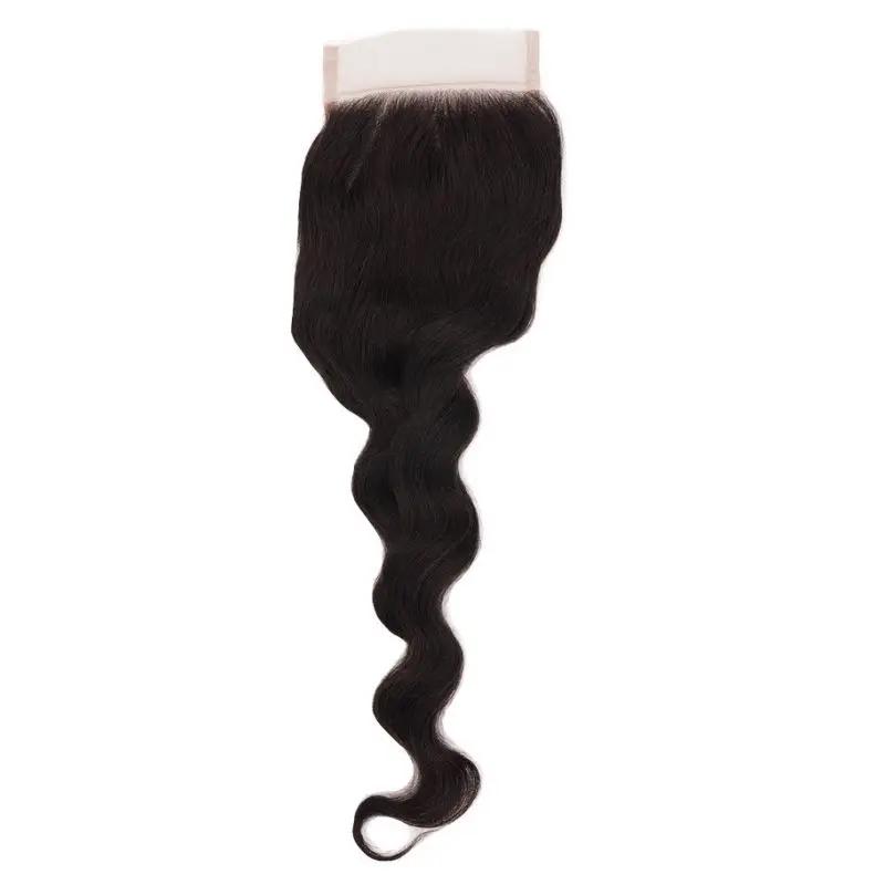 Brazilian loose wave 4x4 transparent lace human hair closure from THE HAIR PUSHER PREMIUM LUXE HAIR, showing detailed lace and wave pattern.