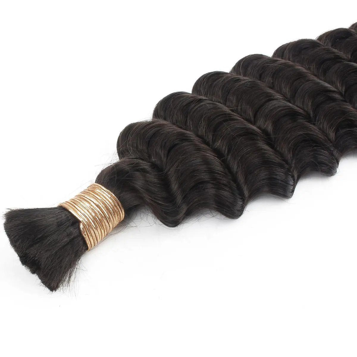 Deep wave 100% human braiding hair from THE HAIR PUSHER PREMIUM LUXE HAIR in natural 1B, available in 16, 20, and 24 inches.