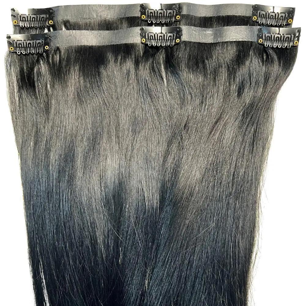 Natural Black Seamless Clip-In 100% Human Hair Extensions The Hair Pusher