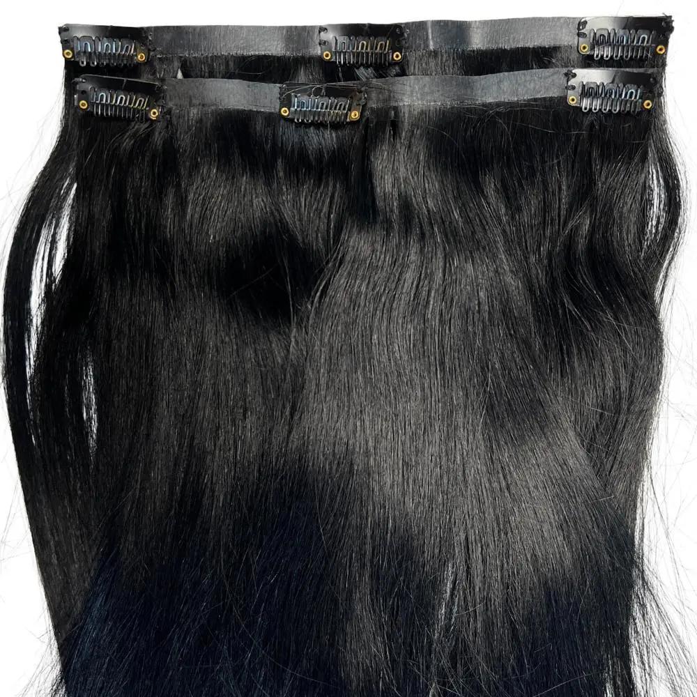 Jet Black Seamless Clip-In 100% Human Hair Extensions Private Label