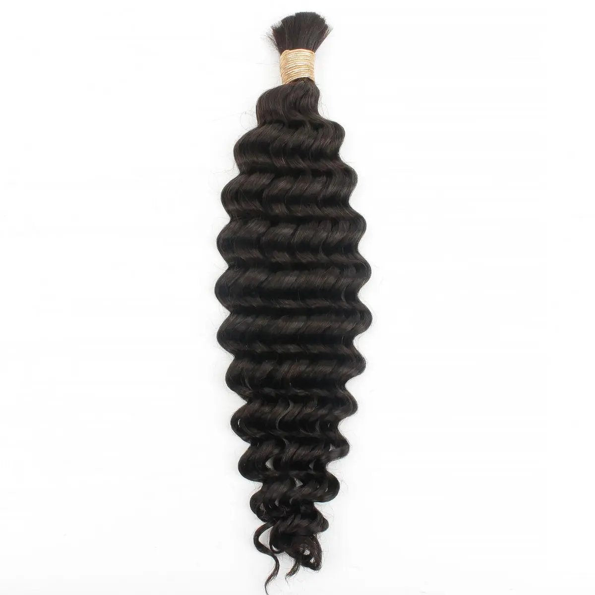 Deep Wave bulk human braiding hair by THE HAIR PUSHER PREMIUM LUXE HAIR in 16, 20, 24 inches natural 1B color, shown in bundle form.