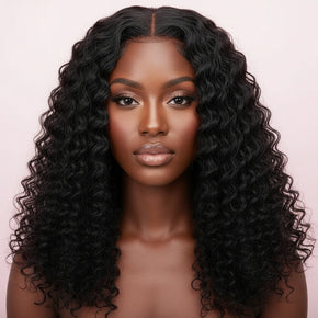 Deep Wave 4x4 Transparent Lace 100% Human Hair Closure Wig  the hair pusher
