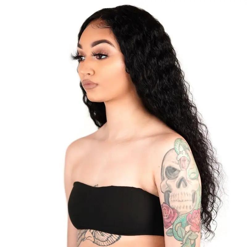Deep Wave 13x4 Transparent Lace Front Human Hair Wig Private Label