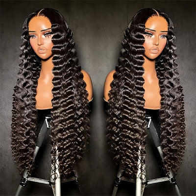 Deep Wave 6x6 HD lace wig by THE HAIR PUSHER PREMIUM LUXE HAIR, showcasing wavy texture and lace cap detail.