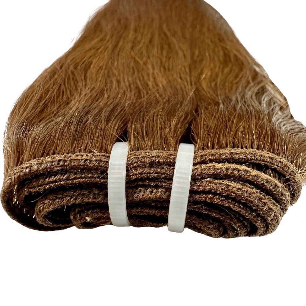 Raw medium brown straight human hair bundles from THE HAIR PUSHER PREMIUM LUXE HAIR, showcasing smooth, straight hair extensions.