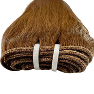 Raw medium brown straight human hair bundles from THE HAIR PUSHER PREMIUM LUXE HAIR, showcasing smooth, straight hair extensions.