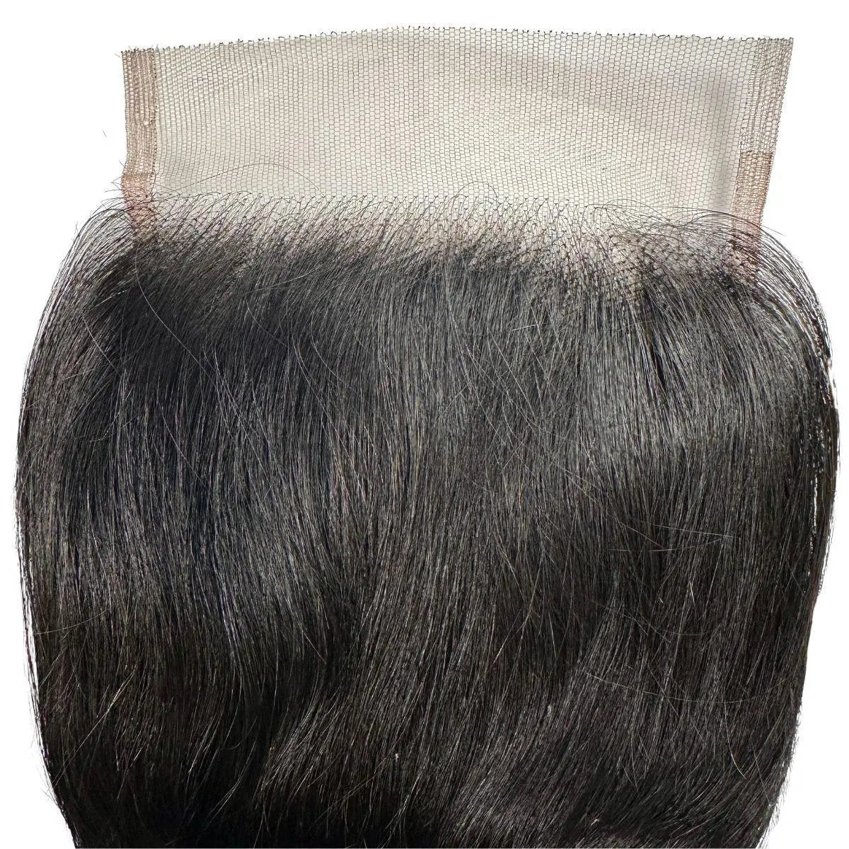 Jet black body wave 5x5 HD lace human hair closure by THE HAIR PUSHER PREMIUM LUXE HAIR, showing detailed lace and silky waves.