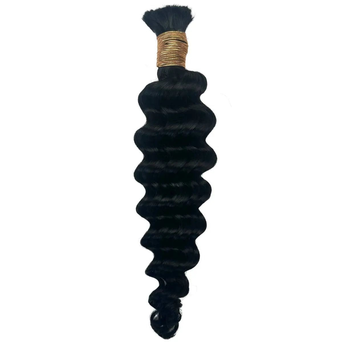Jet Black Deep Wave Braiding Hair by THE HAIR PUSHER PREMIUM LUXE HAIR, 100% human hair in #1 color, 16" and 20" lengths.