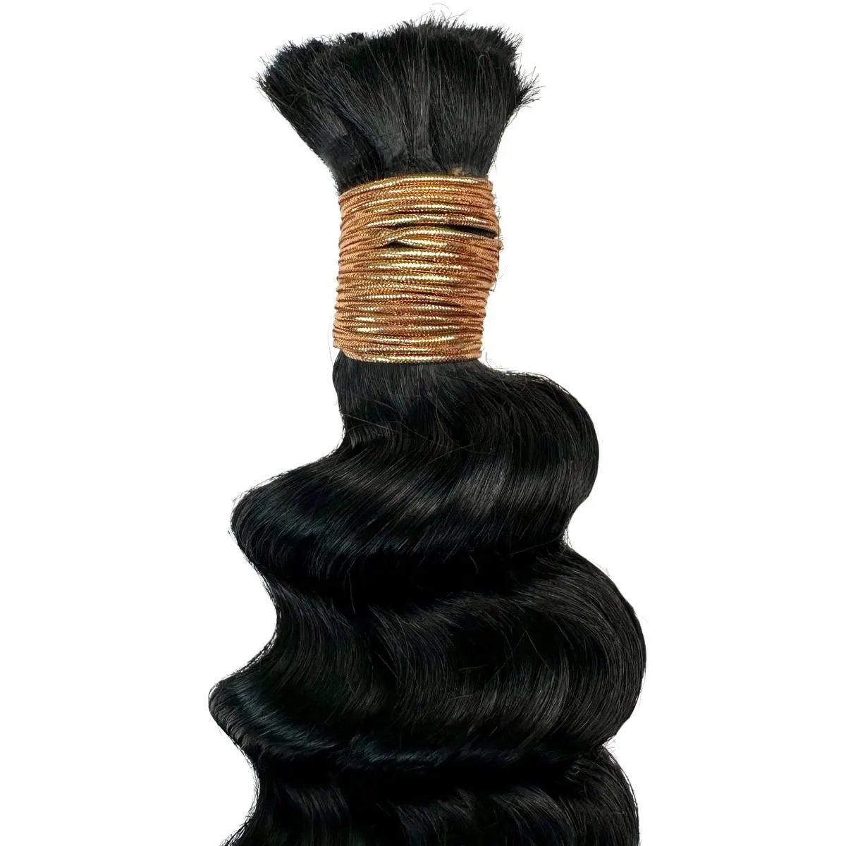Jet Black Deep Wave Braiding Hair from THE HAIR PUSHER PREMIUM LUXE HAIR, 16" and 20" human hair bulk extensions.