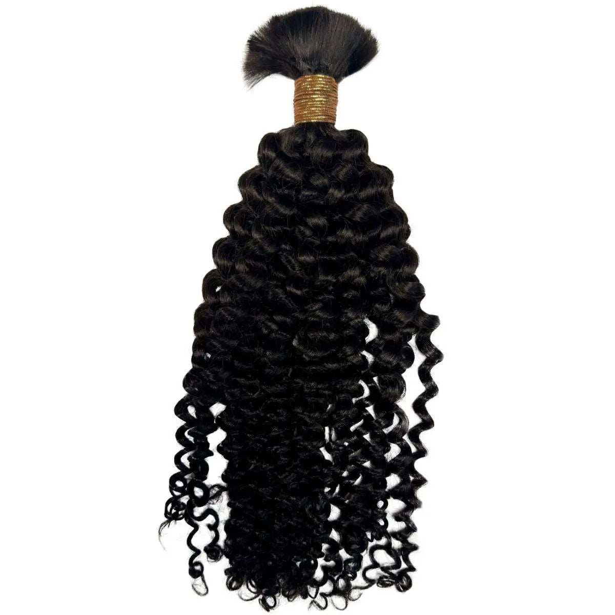 Kinky Curly Bulk Braiding Hair by THE HAIR PUSHER PREMIUM LUXE HAIR, 16" & 20", natural 1B, shown in 100% human hair bundles