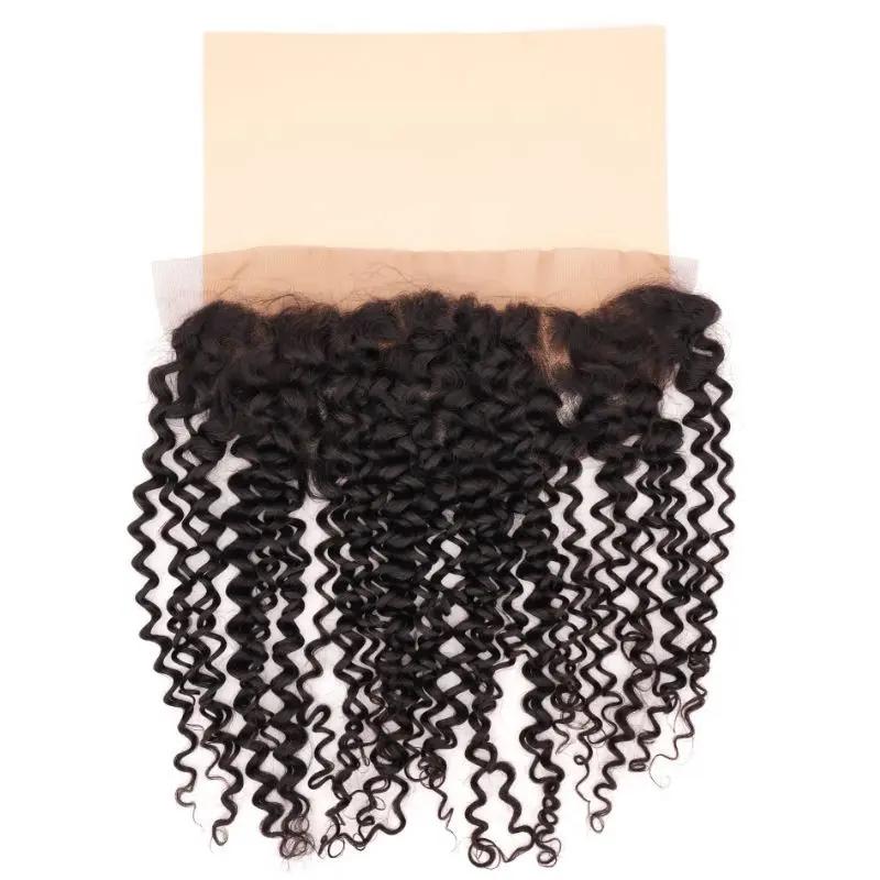 Kinky Curly 13x4 transparent lace human hair frontal by THE HAIR PUSHER PREMIUM LUXE HAIR, showcasing natural curly hair texture.