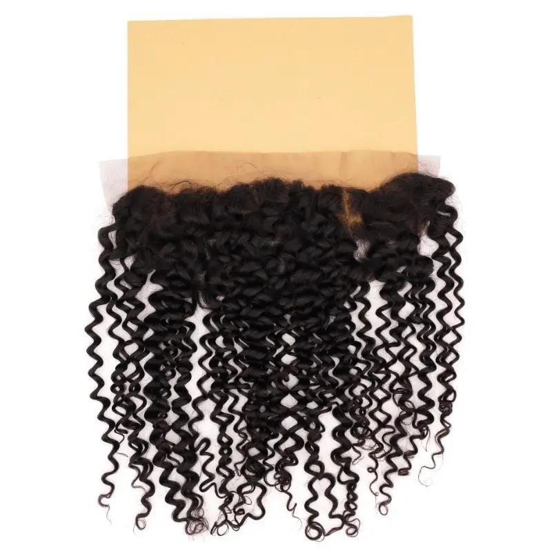 Kinky Curly 13x4 transparent lace human hair frontal from THE HAIR PUSHER PREMIUM LUXE HAIR, showing natural curly texture and lace detail